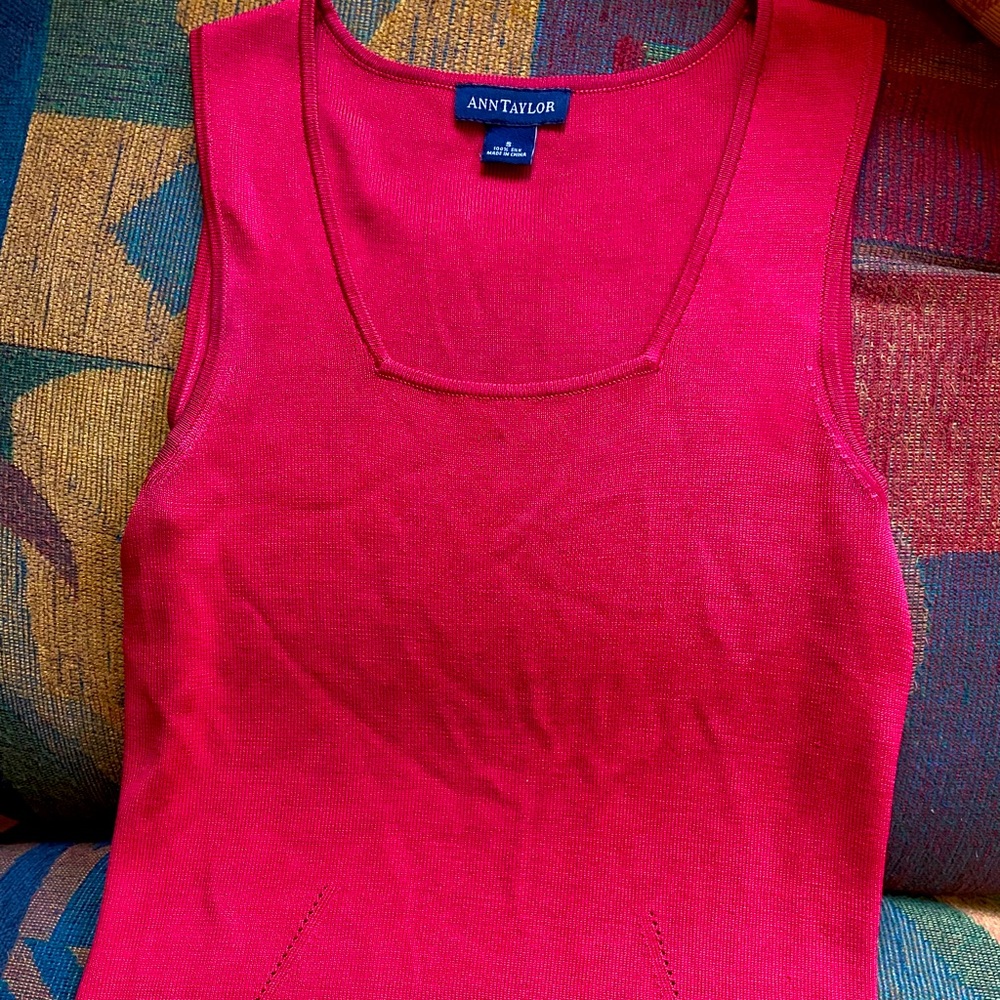 Ann Taylor Red 100% Silk knit shell top/tank top